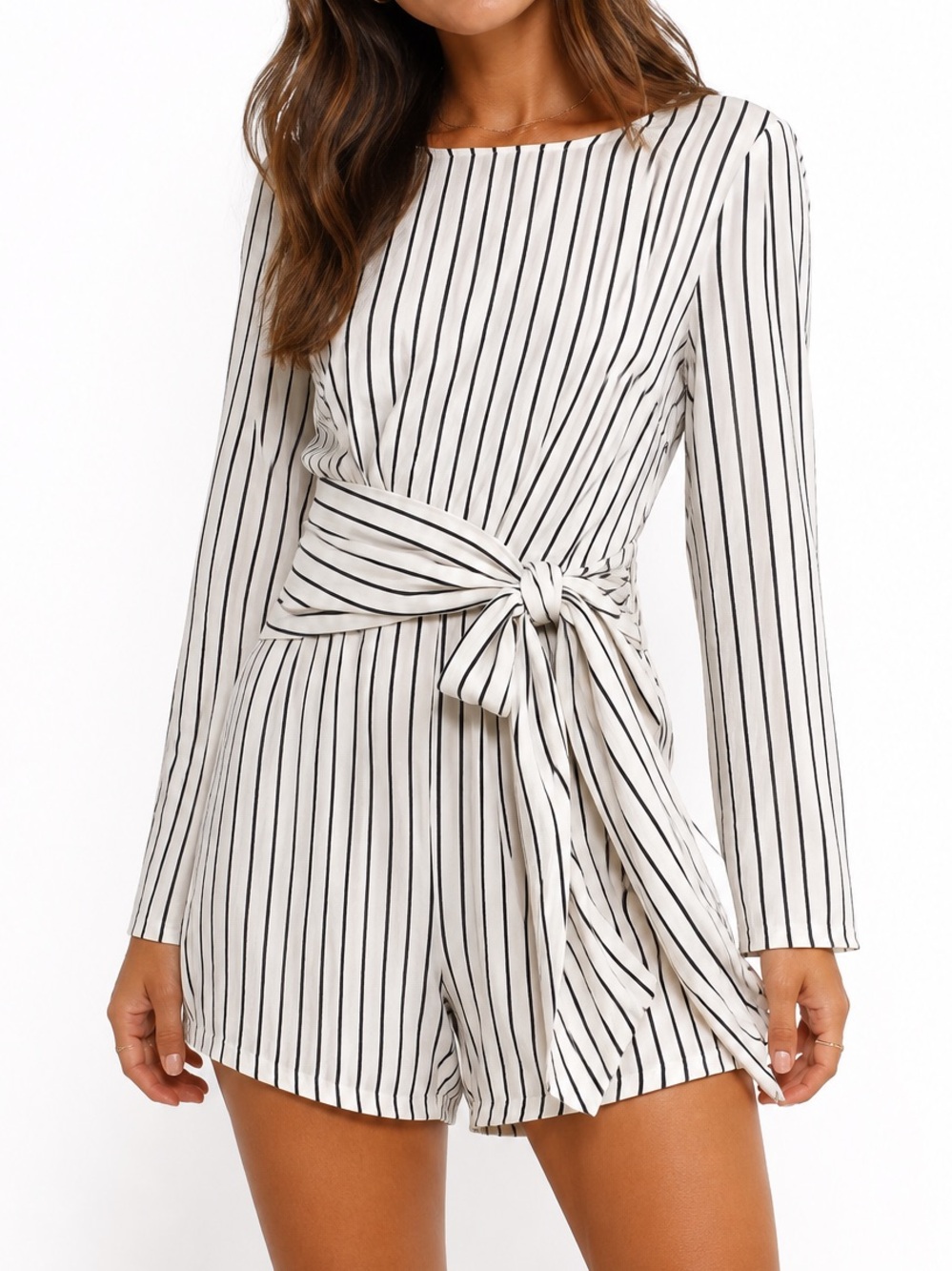 Selfie Leslie Black and White Striped Long Sleeve Romper NWOT Size Small